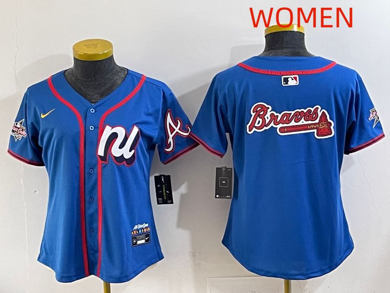 Women 2025 Atlanta Braves Blank Blue All star Nike MLB Jersey style 03